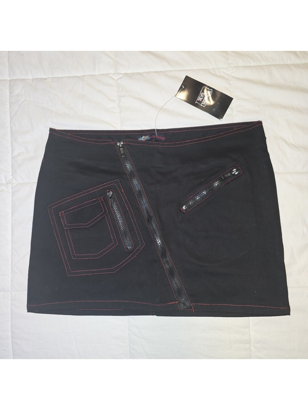 High Voltage × Dead Threads Skirt Punk Goth Black Red Zipper Sz L